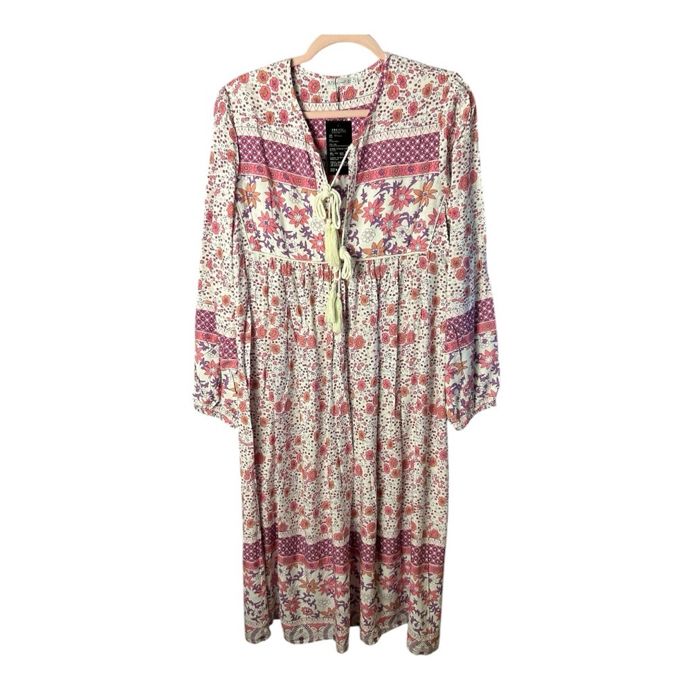 R.Vivimos Women's Floral Print Retro V Neck Tassel Bohemian Midi Dress Size XS - Picture 8 of 9